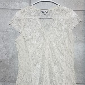 CAbi all over lace cap sleeve top cream